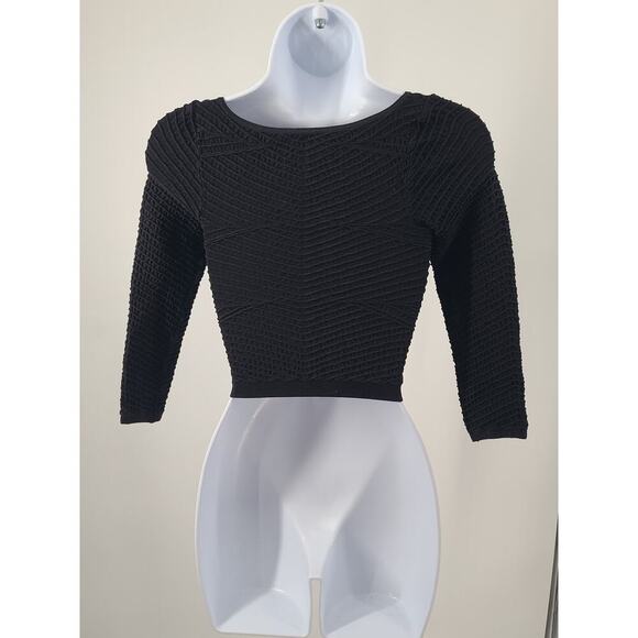 Intimately Free people women's long sleeve Black textured crop top Sz XS-S Goth - Picture 2 of 4